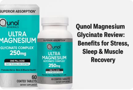 Qunol Ultra Magnesium Glycinate Complex 250mg bottle and box with blog title text