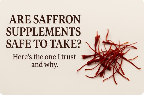 A clean, centered digital graphic showing saffron threads in vibrant red-orange color on a neutral background with the words "Saffron Supplement Benefits" clearly displayed in the middle.