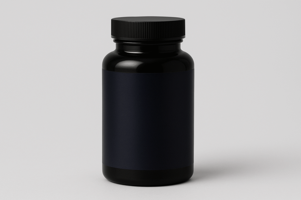 A black supplement bottle resembling Nugenix Total T2 on a clean minimalist background with subtle masculine tones, designed for a health and fitness blog preview