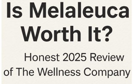 Minimalist banner with the text 'Is Melaleuca Worth It? Honest 2025 Review of The Wellness Company' in bold black font on an off-white background.